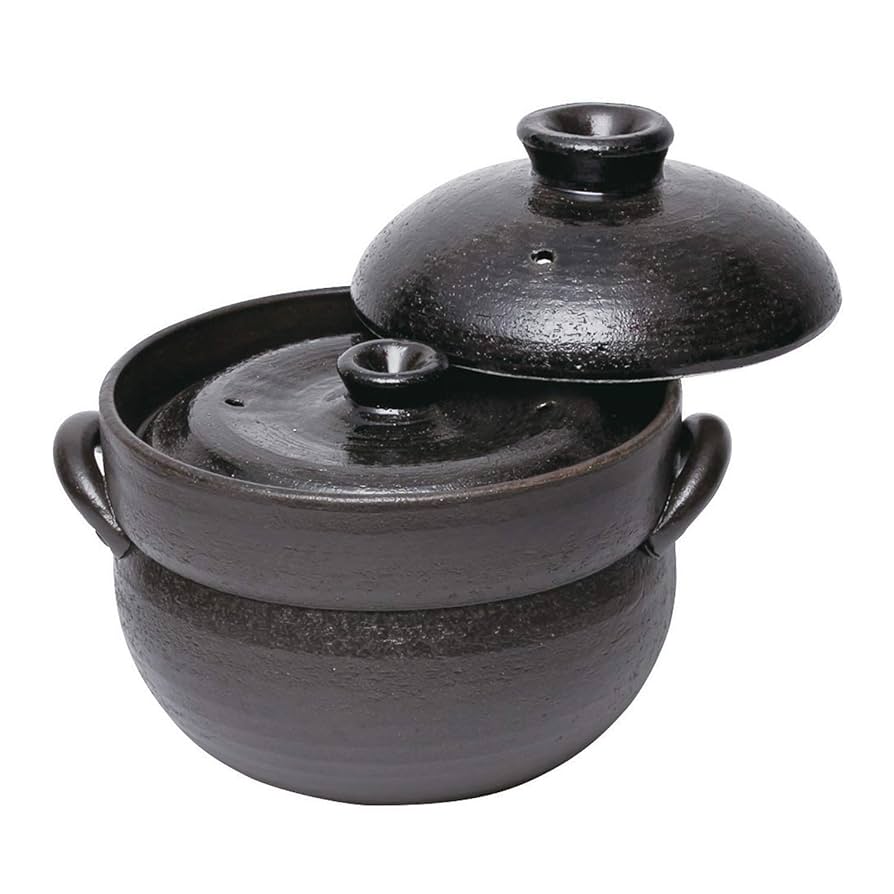 Amazon｜萬古焼 炊飯鍋 (中蓋付) 4合炊 黒釉 32-321｜ご飯鍋